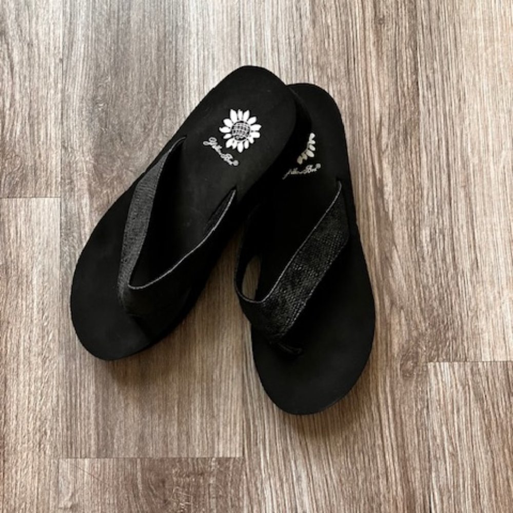 Yellow Box Snakeskin Flip Flops